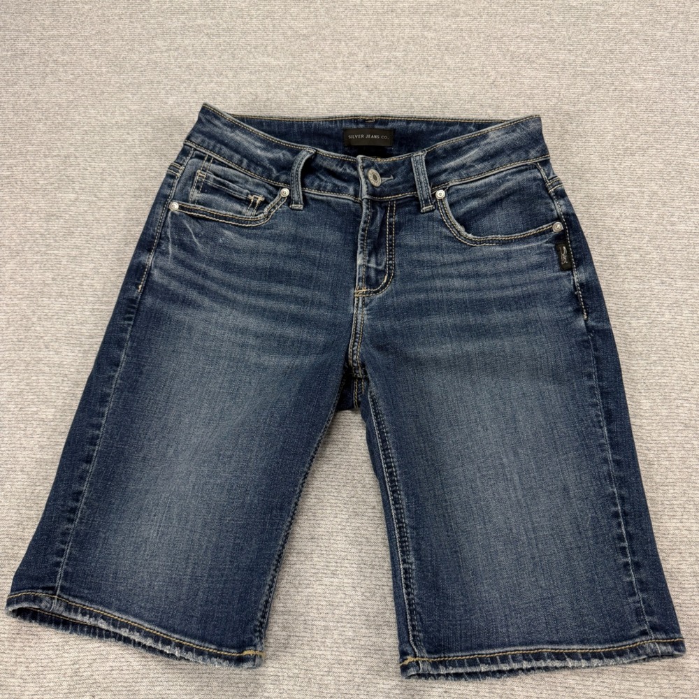 Silver Jeans Co Suki Curvy Fit Mid Rise Bermuda Shorts Dark Wash W25 L9